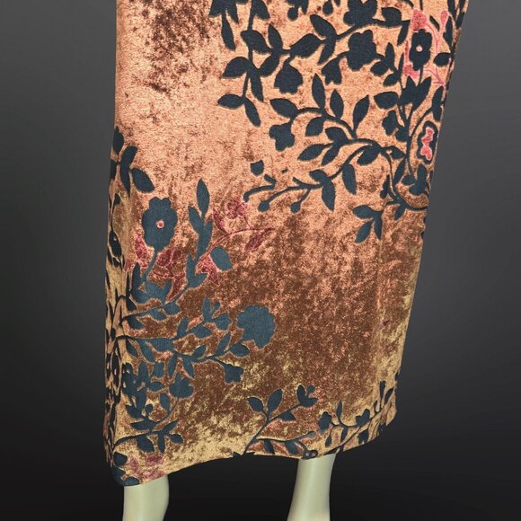 Vintage 90s Brown Floral Velvet Maxi Dress Size 8 Asian Cocktail Gothic Vampy - Picture 4 of 13